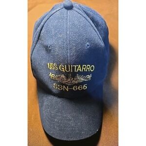 USS GUITARRO‎ SSN-665 Ship Hat - Silver Dolphins - Navy Blue - Adjustable  GUC
